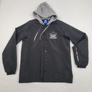 Adidas Hooded Windbreaker Jacket Mens Small S Black Gray 100%‎ Nylon BQ0905